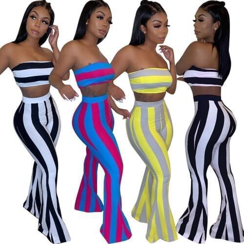 Two piece set women striped 2 piece set women outfits crop top pants two pieces sets summer clothes for female sexy womens suit