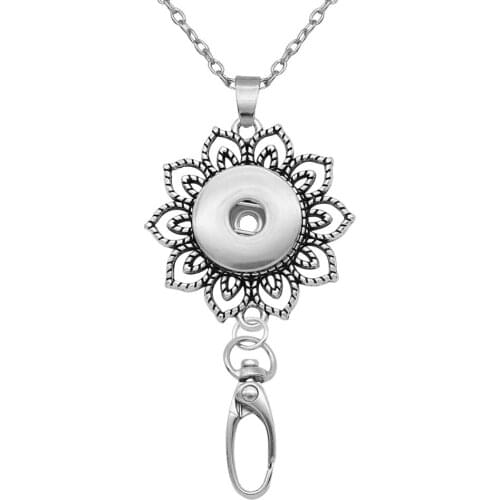 Hook necklace Badge Reel ID holder with 60cm chain 18mm 20mm Snap Button Necklace DIY Jewelry MF3009