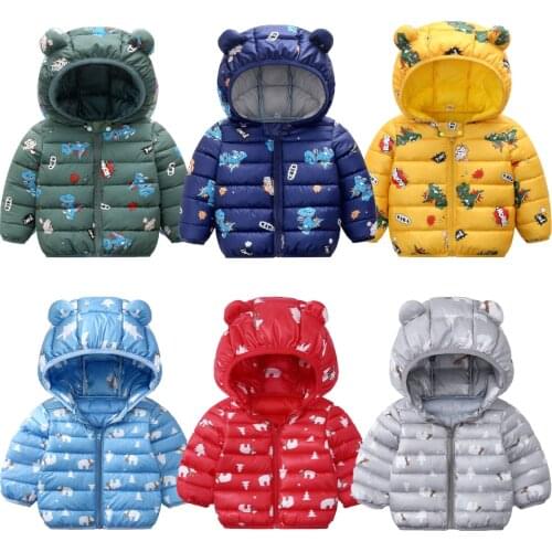 2021 New Girls Boys Jacket Full Print Cartoon Polar bear dinosaur Keeping Warm Coat For Kids Toddler Children Hooded Outerwear