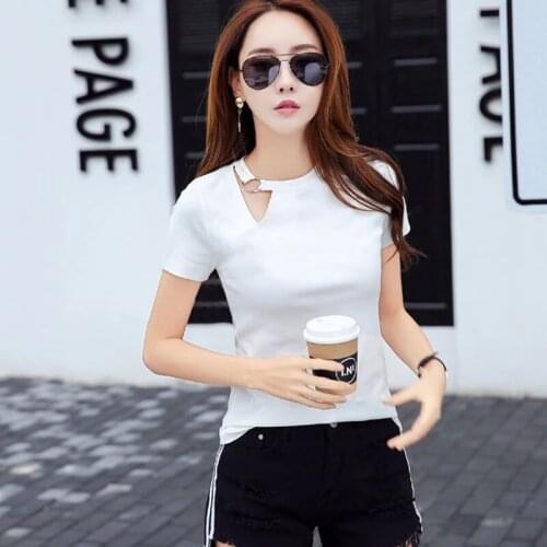 Summer Hollow Out Cotton T Shirt Short Sleeve Slim Tee shirt Femme 2021 Korean Fashion Women Clothing Plus Size Tshirts S-3XL