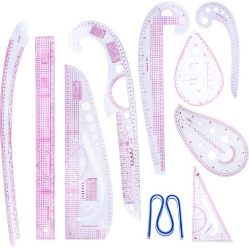 MIUSIE 10pcs/set Sewing Tailor French Curve Pattern Grading Rulers Drawing Line Measure Clothing Patchwork Design Ruler Set