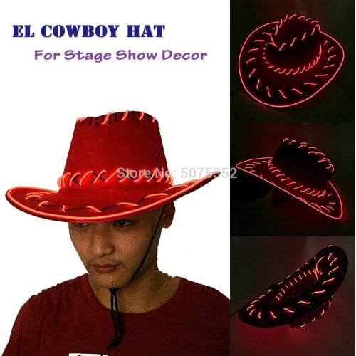 Fashion New Cowboy Light Up Hat Wide Brim Summer EL Hat Outdoor Journey Led Cap Powered By DC-3V 2AA batteries