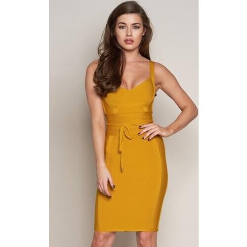 BEAUKEY Fashion Pink Sexy Bandage Dresses Women Spaghetti Strap Belt Sashes Green White V Neck Party Club Vestidos Bodycon 2020