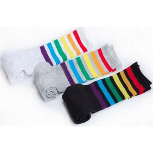 Fashion Women Stripe Rainbow Stockings Thigh Over The Knee Long Knit Stocking Striped Thigh High