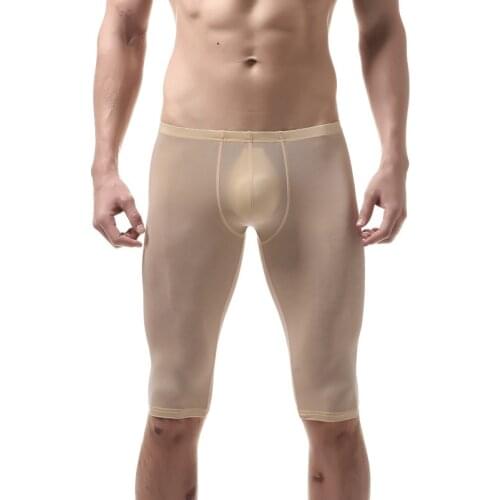 Men Pajamas Ice Silk Sheer Transparent Sexy Short Pants Ultra-thin Penis Pouch Male Sleep Bottom Lingerie Gay Nightwear Vetement
