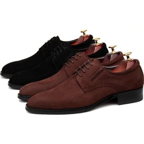 Large Size EUR45 Pointed Toe Black / Deep Brown Mens Casual Business Shoes Nubuck Leather Outdoor Shoes