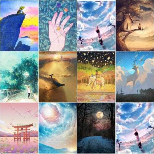 DIY 5D Diamond Painting Landscape Tree Cross Stitch Kit Full Drill Colored Clouds Embroidery Mosaic Art Picture Home Decor Gift