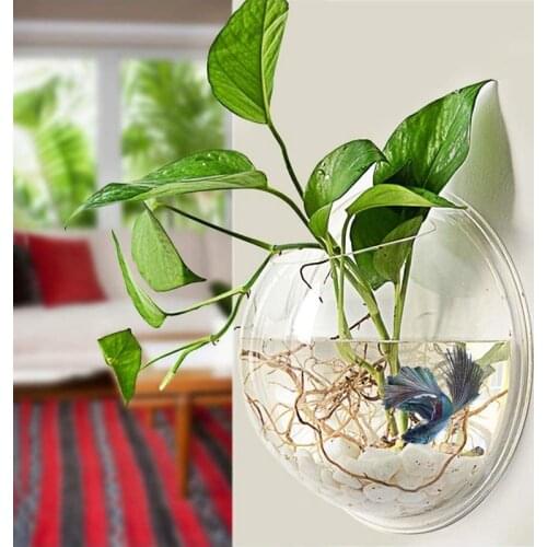 Wall Hanging Fish Bowl Mirror Round Acrylic Fish Plant Tanks and Aquariums Vase Pot for Garden, Home, Outdoor