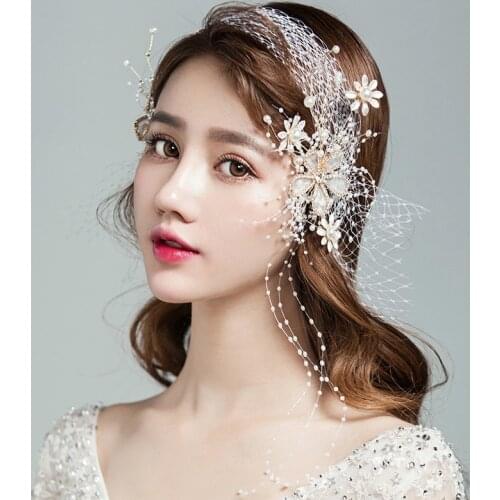 2018 new Korean elegant sweet flower ribbon wedding jewelry pearl lace wedding accessories jewelery sets for women