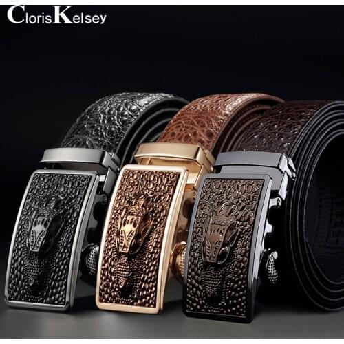 2021 new pattern man Belt Crocodile pattern high-grade Automatic buckle carving Alligator lines Belt buckle genuine leather