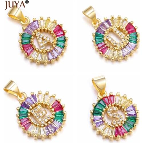 JUYA New Fashion rainbow crystal rhinestone gold 24 alphabet pendants initial charms for diy necklace bracelets jewelry making