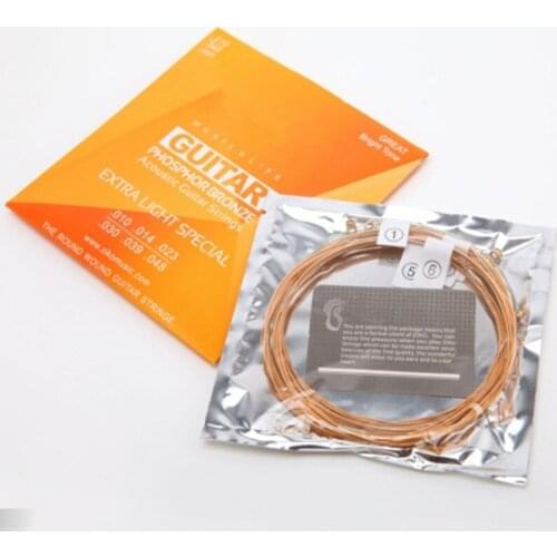 Wholesale 6Pcs Guitar Strings Hexagon Light Acoustic Alloy Wire Phosphor Bronze Wound Corrosion Resistant Guitar Accessories