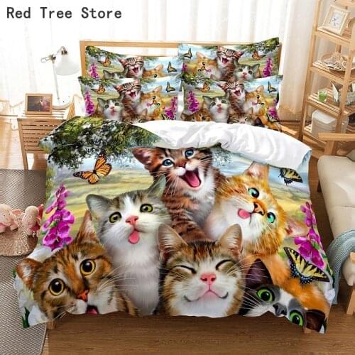 Cats and Butterfly Custom Print Duvet Cover Set 3D Digital Bed Linen 2-3 Pieces Quilt Cover Pillowcase Kids Boy Girl Bedding Set