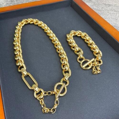 Top Luxury Brand Chunky Geometry Neklace Bracelet Minimalism Designer Punk Gold Color Fashion Bijoux For Women Men Jewelry Set
