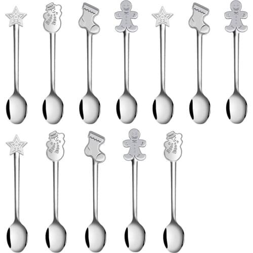 12 Pieces Christmas Coffee Spoon Stainless Steel Mini Spoon for Coffee Tea Soup Sugar Dessert Seasoning Ice Cream