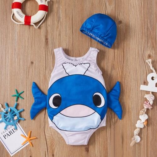 Kawaii Baby Girls Boys Fish One Piece Swimsuit 3d Cartoon Print Summer Beachwear Bathing Suit For 1-5years Children Swimwear