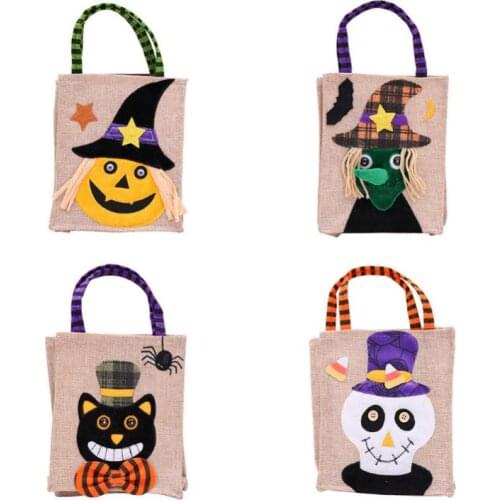 Halloween Bag Party Decoration Storage Bags Home Children Handbag Pumpkin Terror Tools Cartoons Linen witch Black Cat Candy SN