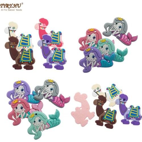 TYRY.HU 1PC New Cartoon Mermaid/Camel Food Grade Silicone Teether Baby Teething Toy BPA Free Pacifier chain Accessories