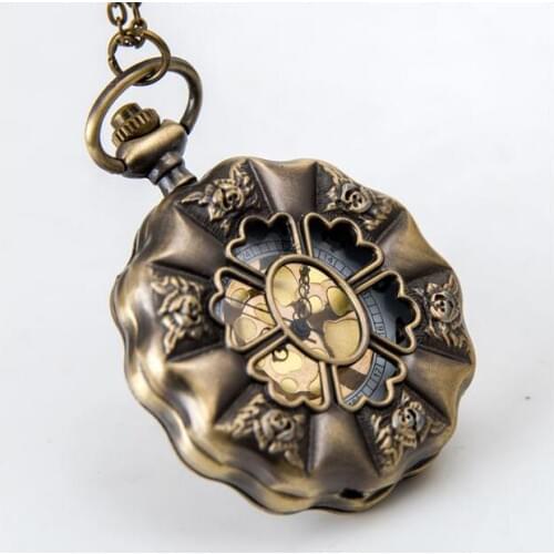 Vintage Bronze antiques quartz Hollow woman gift pendant quartz Necklace pocket watches Free shipping FH53