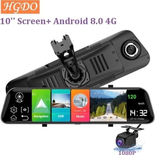 HGDO 10'' Car dvr Dual lens 1080P rearview mirror Android 8.1 4G ADAS GPS Video registrar recorder Dashcam Room Mirror Holder