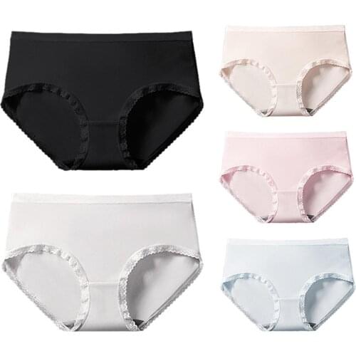 2020New Woman Seamless Sexy Soft Breathable Mid Waist Lace Hem Modal Underwear Briefs Ladies panties