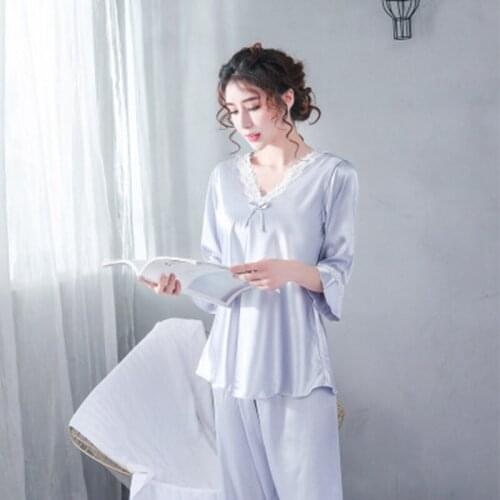 Women Silk Pajama Sets Half Sleeve Pajamas Satin Silk Set Nightwear For Girls Spring Summer Sleepwear New Style Homewear