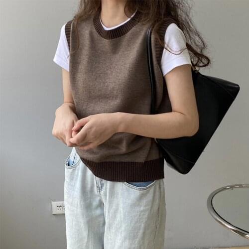 Spring and autumn womens casual solid color round neck vest sweater