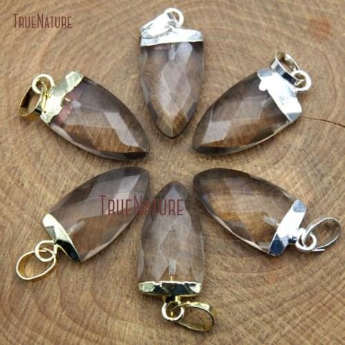 Gold Silver Bezel Smoky Quartzs Tiny Beads Charm Faceted Dagger Petite Pendant Jewelry Accessory In 22*10 mm PM9752