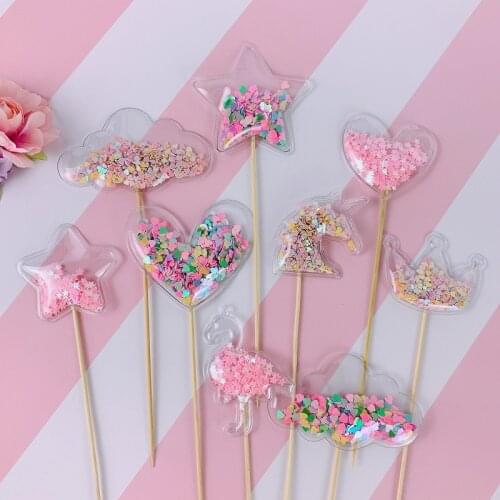 1Pcs Star Cloud Transparent Sequin Cake Topper Dress Up DIY Cake Top Flags Decor Cupcake Topper Mermaid Party Supplies