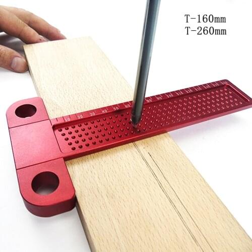 160mm/260mm Woodworking Aluminum T-type ruler Hole marking ruler Right angle ruler Woodworking scriber Gauge Measuring Tool