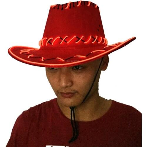 2021Hot SalesRed Color Glowing Party Hat Lighting hat men Gift Cowboy Hats LED Cap For Wedding Decoration Free shipping