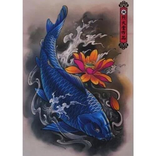 5D DIY Diamond Painting Japanese Blue Koi Fish with Flower Full Square Drill Embroidery Diamond Mosaic Art Big Carp Art Gifts