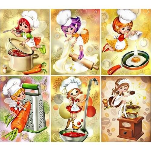 5D Full Drill Square Diamond Painting Kitchen Girl DIY Diamond Embroidery Landscape Mosaic Rhinestones Picture Handmade Hobby