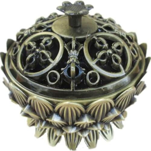 7cm Lotus Stick Cone Holder Smoke Aroma Incense Burner With Cover Copper