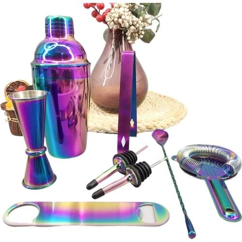 Cocktailshaker 8 pieces of set Stainless Steel Rainbow Boston Cocktail Shaker Set for bartender kit Gorgeous Color