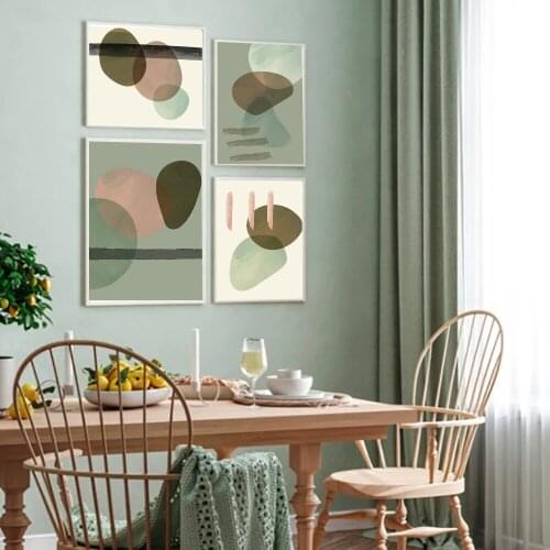 Abstract Geometric Canvas Painting Posters and Prints Minimalist Green Wall Art Pictures For Living Room Bedroom Aisle Studio