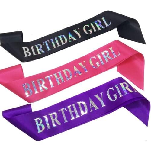 Glitter Birthday Girl Satin Ribbon Sash Happy Birthday Party Women Girl Decorations Ideas Supplies Favor Gifts Hot Pink Black