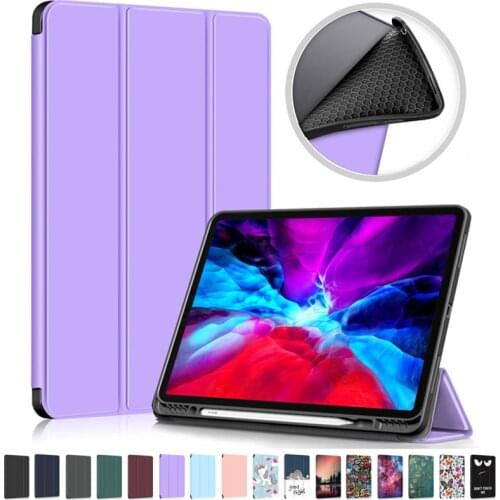 For IPad Pro 11 12.9 2021 Case PU Leather Fold Soft TPU Smart Cover For Funda iPad Pro 12 9 Case 2021 2020 2018 With Pen Holder