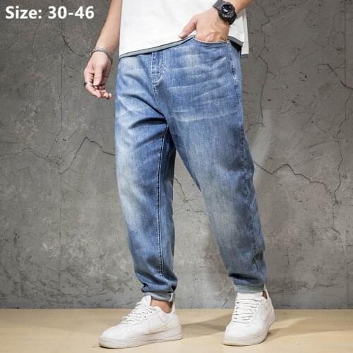 Loose Jeans Large Blue 6XL 7XL Men Clothing Denim Stretched Big Straight Boys Oversized Elastic 5XL Pants Cowboy Casual Trousers
