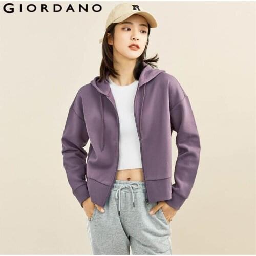 Giordano Women Jackets Interlock Solid Color Loose Hoodie Zip Front Causal Jackets 05371857