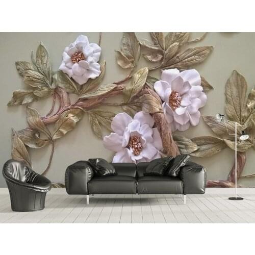 Custom 8d Papel Mural Emboss Flower Trees 3d Wall Photo Mural Wallpaper 3d murals wall paper for living room 3d wall murals