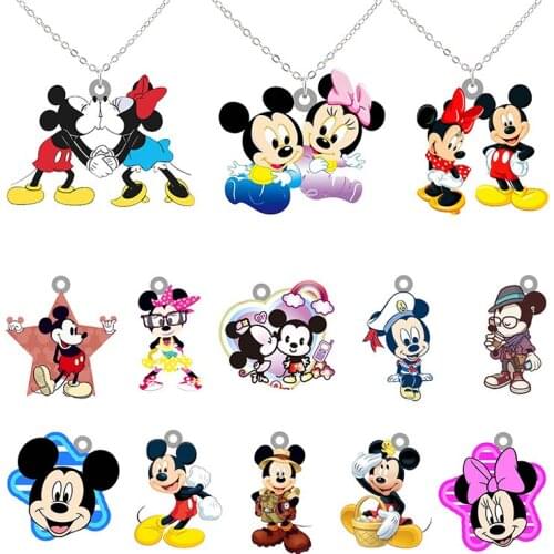 Disney Minnie Mickey Necklace Ornament Creative Design Epoxy Resin Pendant Acrylic Long Chain Necklace Ornament Gift