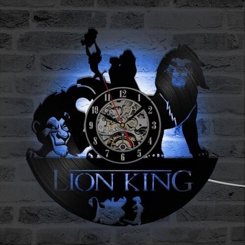 The Lion King Theme 3D Record Clock Hollow Round Creative Vinyl Home Decor Hanging LED Clock Gift for Children Wall Clock