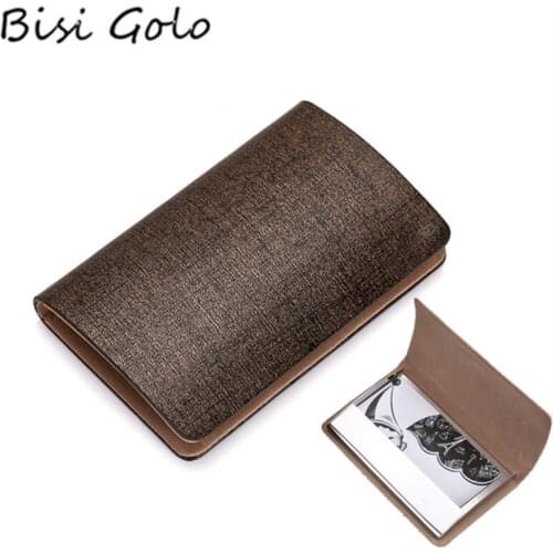 BISI GORO Leather Business Card Case Fashion Men And Women Name Card Holder Waterproof Card Wallet Creative Large Capacity