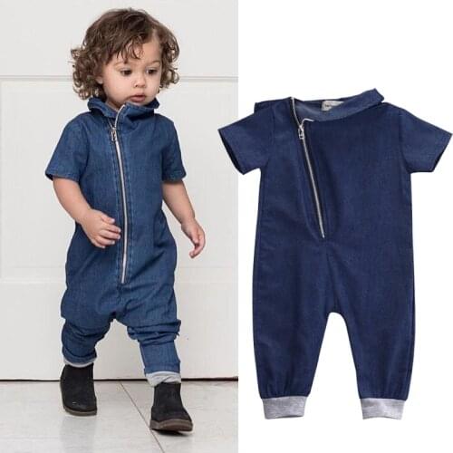 Boys Cool Romper Baby Boy Short Sleeve Long Pants Toddler Clothes Baby Girls Blue Jumpsuit Kids Sunsuit