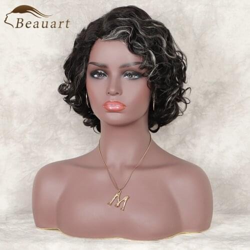 Beauart Curly Wig Wave Human Hair Full Wig 12" Lace Part Kinky Curly Wigs For Black Women Highlight White Lace Part Wig