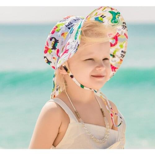 Summer Baby Girls Sun Hat Cotton Baby Hat Kids Child Cap Bowknot Flower Print Bucket Hat UV Protection Hat Gorros Infantiles