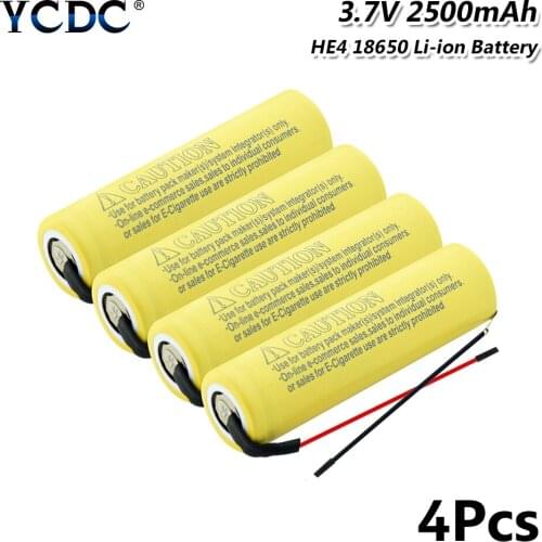 New 2500mAh Li-lon Battery 18650 3.7V 18650 Lithium Rechargeable batteries 35A discharge For Flashlight + DIY Silica gel Cable