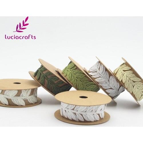 Lucia crafts 1yard 2.5cm Leaves Lace Trim Leaf Ribbons DIY Sewing Felt Garlands Garment Appliques Q0607