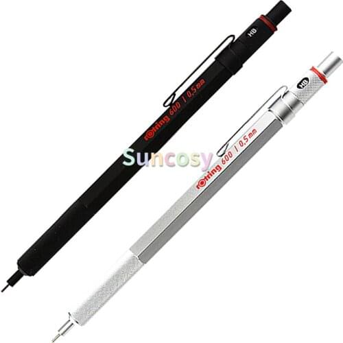 ROtring 600 Mechanical Pencil, Silver / Matte Black Barrel 0.5mm 0.7mm, Full Metal Body , Brass Mechanism, School Supplies